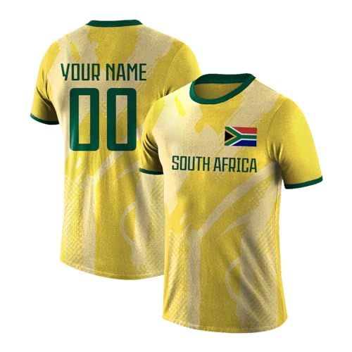 Custom South Africa Soccer Shirts Personalized Short Sleeves Add Your Name Number Sport Fans Gifts for Men Women Youth