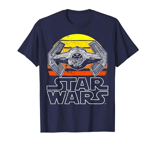 STAR WARS Men's Tie Fighter Retro Sunset T-Shirt, Navy Blue, XXL
