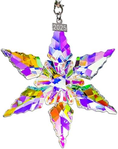 2025 Annual Edition Ornament, Crystal Snowflake Ornaments for Christmas Tree, Colorful Star Ornaments, Beautiful Unique Christmas Ornament Gift