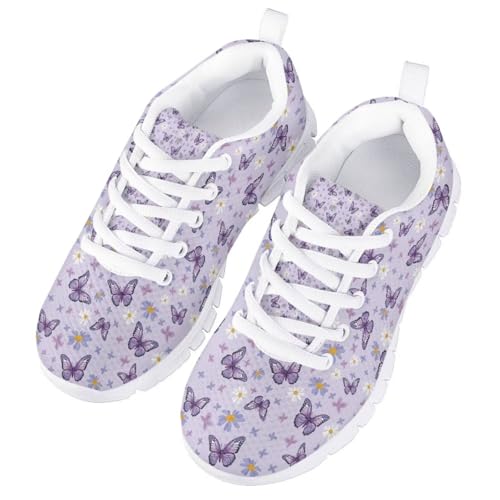 Butterfly Kids Lightweight Running Shoes Girls Non Slip Tennis Sneakers Breathable Mesh Lace Up Athletic Sneakers for Little Kid Size11-13/ Big Kids Size1-52