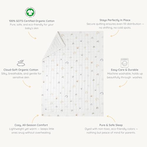 Image of MakeMake Organics Organic Twin Comforter GOTS Certified Organic Kids Blanket Cotton Infill Tufted - Reversible Ultra Soft Breathable Boys Girls (68 inchx88 inch, Dotty + Rainbow)