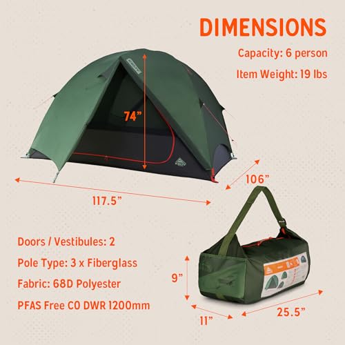 Image of Kelty Wireless Freestanding Camping Tent, 2 4 or 6 Person Size, Huge Interior and Peak Height, Intuitive + Easy to Pitch, Color Coded Setup