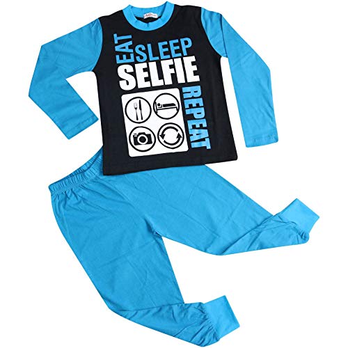 Pyjama imprimé bleu à manches contrastées pour enfants