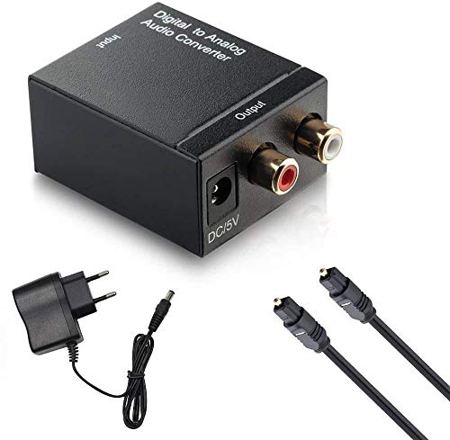 Conversor de Audio Digital a anal�gico, Toslink a anal�gico L/RRCA Adaptador de Audio para DVD, PS3, Xbox y X360 con Cable de Fibra �ptica (Negro)
