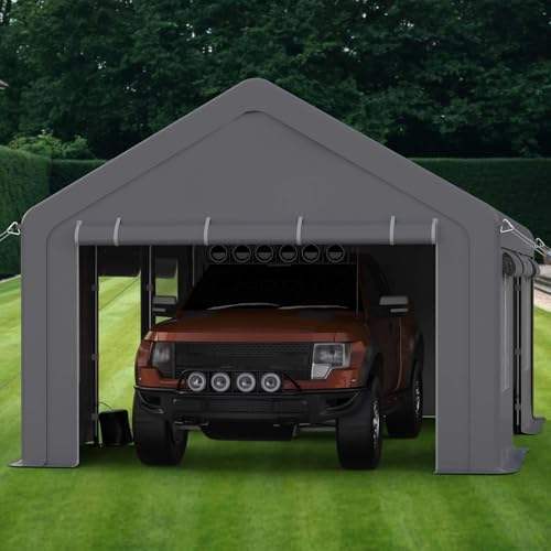 13x20ft Carport Heavy Duty, Portable Garage with 4 Doors + 4 Window, Upgraded Carport with Reinforced Steel Poles, Uv Resistant Waterproof Tarp for Car, Truck, Boat