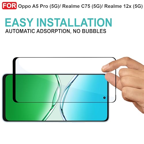Image of CEDO Tempered Glass for Oppo A5 Pro /Realme C75 (5G) / Realme 12x (5G) | Screen Protector Full HD Quality Tempered Glass Anti-Scratch Edge to Edge Coverage with Easy Installation Kit (Black)