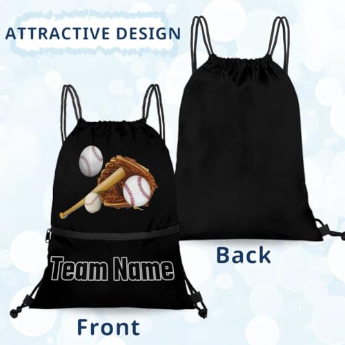 Custom Drawstring Bags Baseball, Customized Your Own Colorful Name Bags Customized Gift Sports Travel Gym Dance Drawstring Bag, Black4