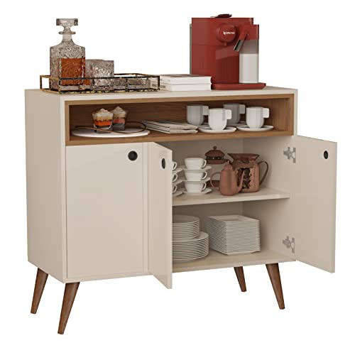 Aparador Buffet Retrô Pés Palito Cantinho Do Café Paris 3 Portas - Off White Com Freijó - Lojas GD