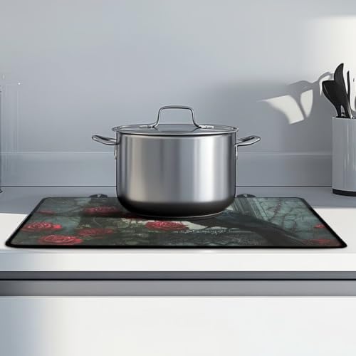 Image of Stove Top Cover for Electric Stove Versatile Induction Electric Cooktop Protector with Non-Slip Rubber Backing Heat Resistant Mat for Easy Storage, 29 x 21 Inch, Raven Rose