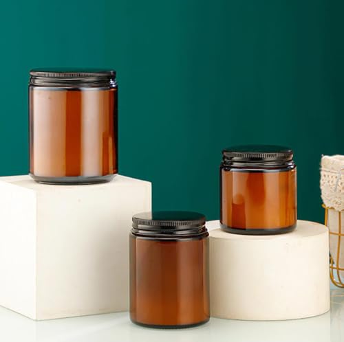 ASTRQLE Lot de 2 pots en verre ambré de 240 g et 226,8 g, pots ronds à côtés droits, conteneurs de rangement de voyage avec alliage d'aluminium noir pour lotions, crème, beurre – vue 6