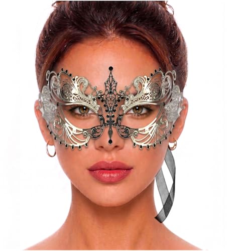 Image of Masquerade Mask for Women with Rhinestones - Elegant Metal Half Face Mask for Masquerade Parties, Mardi Gras, & Themed Events