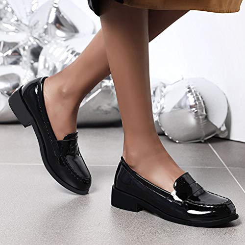 Image of Caradise Women's Patent Leather Loafers Block Heel Slip On Casual Shoes Size 7.5 B(M) US,Black