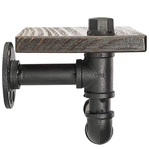 ZHENGGUIFANG Durable Industrial Toilet Paper Holder with Rustic Wooden Shelf and Cast Iron Pipe Hardware for Bathroom Washroom