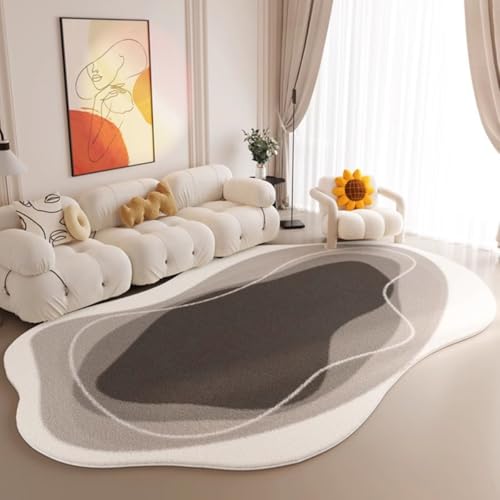 Modern Abstract Black Gray White Irregular Shaped Area Rug 5x8