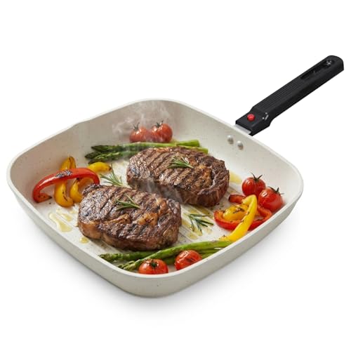 Xoeryoy Sartén Cuadrada, Sartén Antiadherente Blanca con Mango Desmontable, Sartenes Cuadradas para Huevos, Tortillas Y Crepes