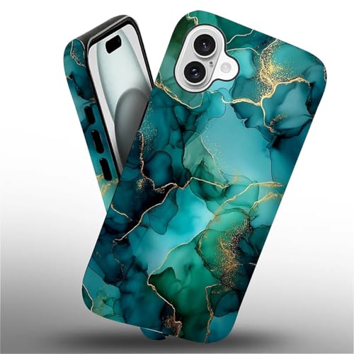 Coque iPhone 16 Plus solide anti-choc motif marbre bleu artistique - 3