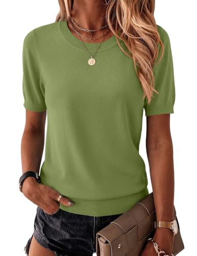 Image of Zeagoo Womens Summer Short Sleeve Tops Crew Neck Lightweight Pullover Sweaters Loose Dressy Casual Blouse Basic Clothes