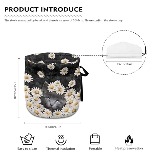 Image of Russian Blue Cat Print Tea Pot Cosy Daisy Print Teapot Insulation Cover Drawstring Design Breakfast Warmer with Insulation Pad 6.1x6.1x6.9 Inch Tea Cozy for Teapot