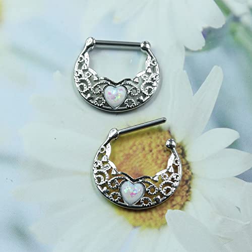 FLOGWE 14G 316L Heart Nipple Cliker Surgial Steel Opal Nipple Ring Nipple Piercing Jewelry Shiny Heart Clear CZ Nipple Bars Nipple Barbell for Women by FLOGWE - Used condition - Image 5