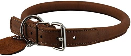 Genuine Leather Rolled Dog Collar 17.5"-21" neck size, Chow Chow, Collie, Labrador