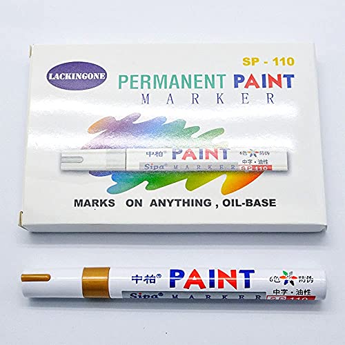 LACKINGONE 6 Pack Tire Paint Pen Acrylic Paint Pens Markers Permanent White Gold Silver Marker Pen Set Tire Lettering Permanent Waterproof Ink Paint Pen for Car Vehicle Motorcycle Tires