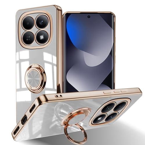 #VerdientProvisionen<br>Hülle für Xiaomi Redmi Note 15 5G Galvanik Mit 360 ° Verdrehbare Ring Silikon TPU kameraschutz Handyhülle für Magnetischen Autohalterungen Schutzhülle für Redmi Note 15 5G Weiß