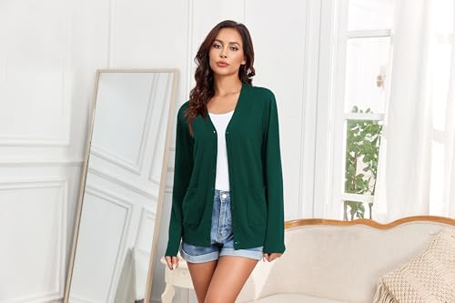 Image of TASAMO Women's Lightweight Button Down Cardigan Sweaters Long Sleeve Classic V Neck Knit Soft Shrugs with Pocket