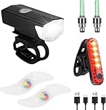 1 pièce OWill Kit d\'éclairage LED pour vélo - Feu avant + feu arrière - Rechargeable par USB - Étanche IP65
