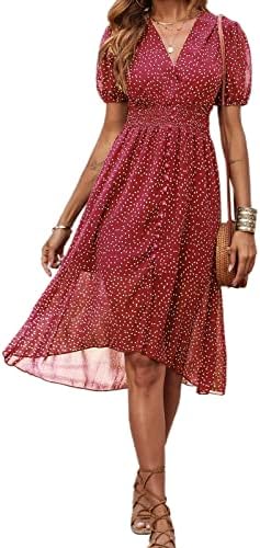 PRETTYGARDEN Red Dress for Women Dressy Bohemian Dress for Beach Pleated Modest Knee Length Swing Dresses Plus Size Vacation Lightweight Dress Casual Floral Dress (Red, Small)