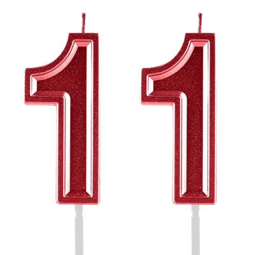 11th Birthday Candles,Red Numeral 11 Cake Topper Decoration Girls Boys Birthday Theme Party Wedding Anniversary Celebration Supplies