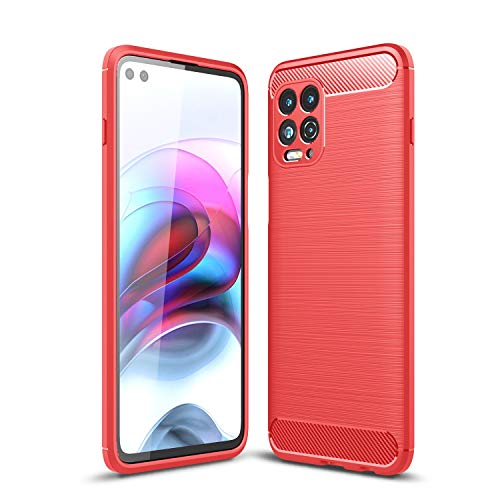 Coque Moto G100 rouge en texture fibre de carbone antichoc