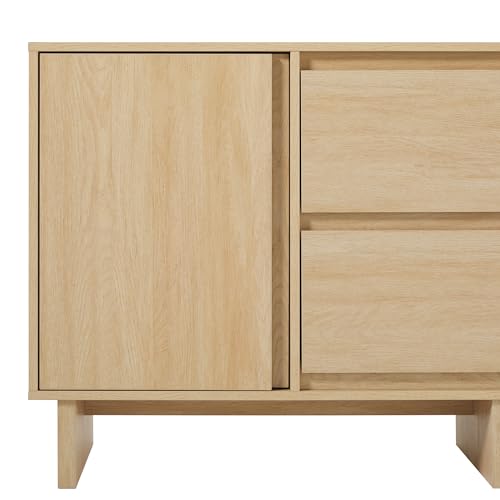 Walker Edison Modern Beveled 2-Door, 2-Drawer Sideboard, 63 Inch, Coastal Oak