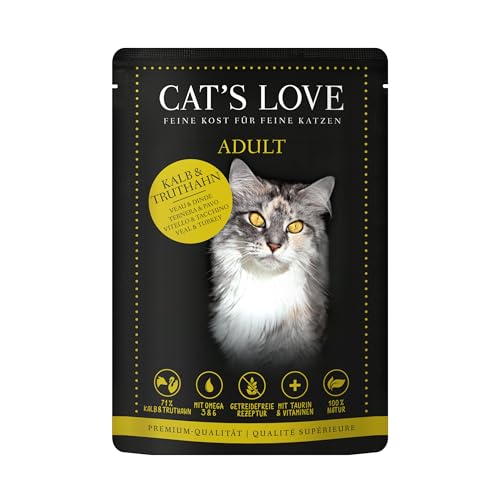 Cat'S Love | Alimento Húmedo para Gatos | Variedad Sobres | 36 x 85 Gr | Sin Cereales ni aditivos Artificiales | (36x85Gr, Ternera Y Pavo)