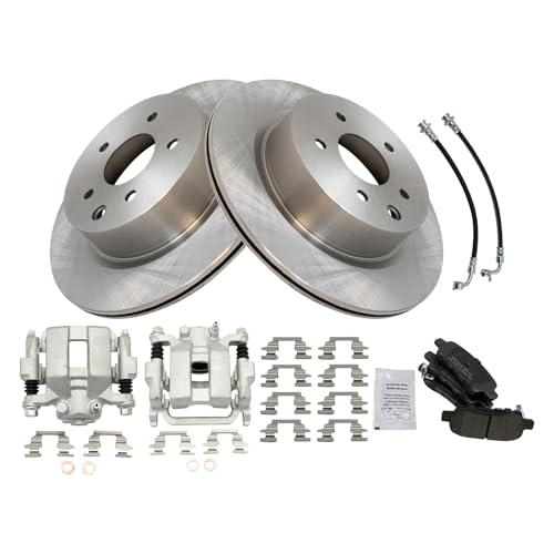 Image of TRQ Rear Brake Pad and Rotor Set Semi Metallic Calipers Compatible with 2005-2007 Infiniti G35 2006-2008 Nissan 350Z