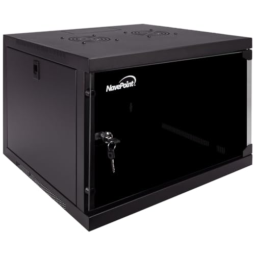 Image of NavePoint 6U Wall Mount Network Cabinet for 19 inch IT Equipment with Lockable Glass Door & Removable Side Panels, 2 Fans, 17.7 inch Deep, Pre-Assembled
