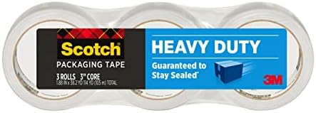 Scotch Heavy Duty Packaging Tape, 1.88" x 38.2 yd, Designed for Packing, Shipping and Mailing, Strong Seal on All Box Types, 3" Core, Clear, 3 Rolls (3850S-3)