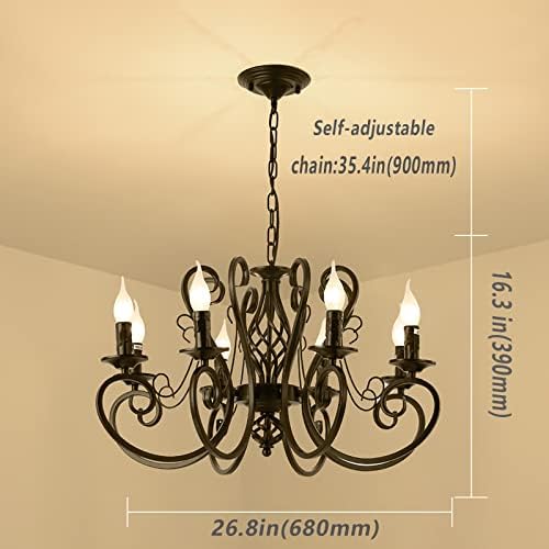 Ganeed French Country Chandeliers 8 Lights Kitchen Island Candle Iron Chandelier Industrial Vintage Pendant Light Fixture for Farmhouse Dining Room Bedroom Foyer