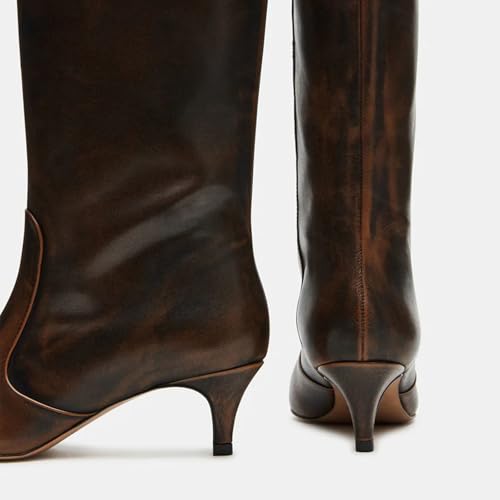 Knee High Boots Women Square Toe Kitten Heel Boots Wide Calf Pull on Leather Tall Boot Comfort Party Dressy Wedding Sexy4