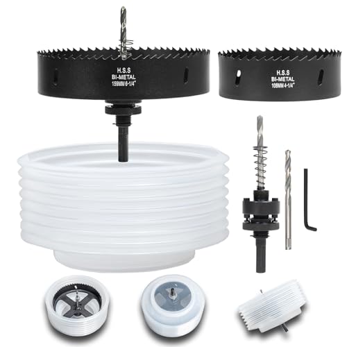 Image of 6-1 /4 & 4-1 /4 Hole Saw for Recessed Lights, 6.25 & 4.25 Inch Hole Cutter with Dust Bowl Catcher for Led Recessed Lighting 6 Inch & 4 Inch and Wood Metal Drywall, Bi-Metal Construction, Black