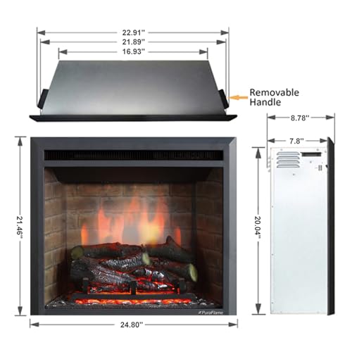 Image of PuraFlame Western Electric Fireplace Insert with Fire Crackling Sound, Remote Control, 750 /1500W, Black, 22 53 /64 Inches Wide, 20 3 /64 Inches High