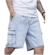OYOANGLE Men's Drawstring Elastic Waist Flap Pocket Straight Cargo Jean Denim Shorts
