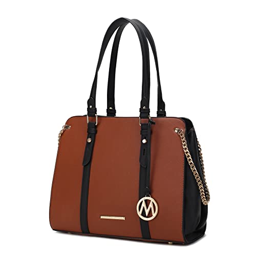 MKF Collection Bolsa feminina com alça superior de couro vegano da Mia K, Amy Cognac, Large