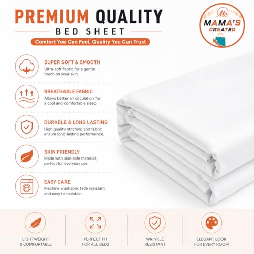 Image of Single Size Bed Sheet - 600 Thread Count Single Flat Sheet Only - Long Staple Egyptian Cotton Top Sheet Wrinkle & Fade Resistant - White