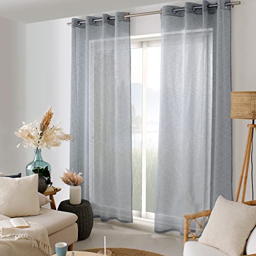 Voilage avec Œillets, 140x240cm, Bleu Marine, Effet Lin, Protège des Regards extérieurs, pour Salon Maison Chambre Fenêtre Draperies Intérieurs...