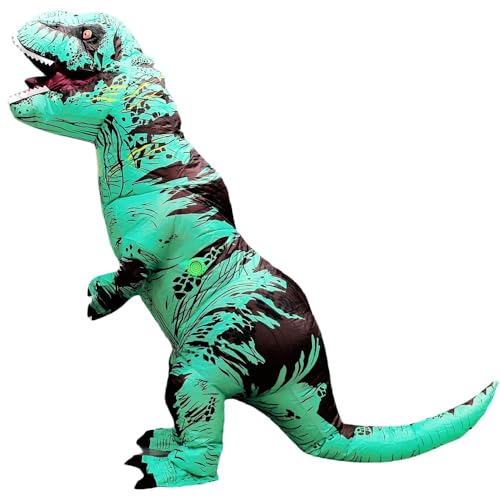 QNRMS Inflatable Dinosaur Costume Adult Trex Costume Adult Blow up T-Rex Costume Halloween Costumes (Green)