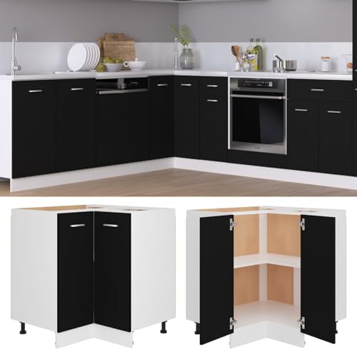 Xichuzi Eckunterschrank, Eckschrank, Winkelküche, Küchen Eckschrank, Küchen Schränke Einzeln, Kitchen Cabinets, Küchenschrank, Schwarz 75,5x75,5x80,5 cm Spanplatte