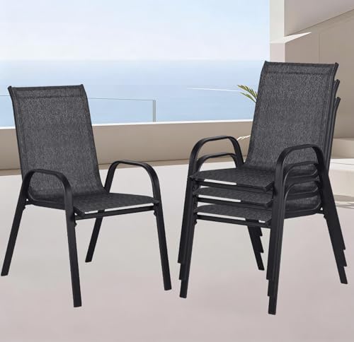 YLGJ&TIDY Lot de 4 Chaises de Jardin Extérieur Empilables, Textilène Haute Densité, Chaises de Salle à Manger à Dossier Haut pour Jardin, Restaurant, Pelouse,...