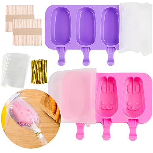 2 Pack Silicone Popsicle Molds with Lid 3 Cavities Homemade Ice Pop Molds