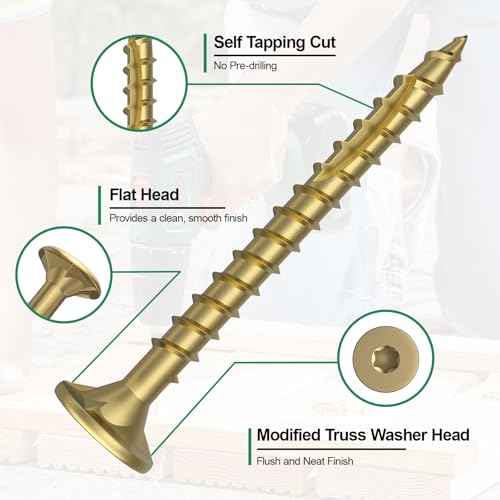 Image of #8 x 1-1 /2 inch Deck Screws, 500Pcs Star Drive Wood Screws, Rust Resistant Timber Screws for Timber /Log /Landscaping Wood, T20 Star Bit Included, Gold