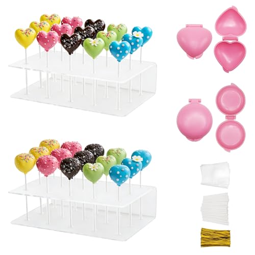 SnowCow 304 Pcs Cake-Making Kits Cake Pop Mold 2 Pcs Spherical and Shaped Molds 2 Pcs 15-Hole Display Stands 100 Pcs 5.91 Inches Sticks 100 Pcs Wrapping Papers and Gold Twist Ties